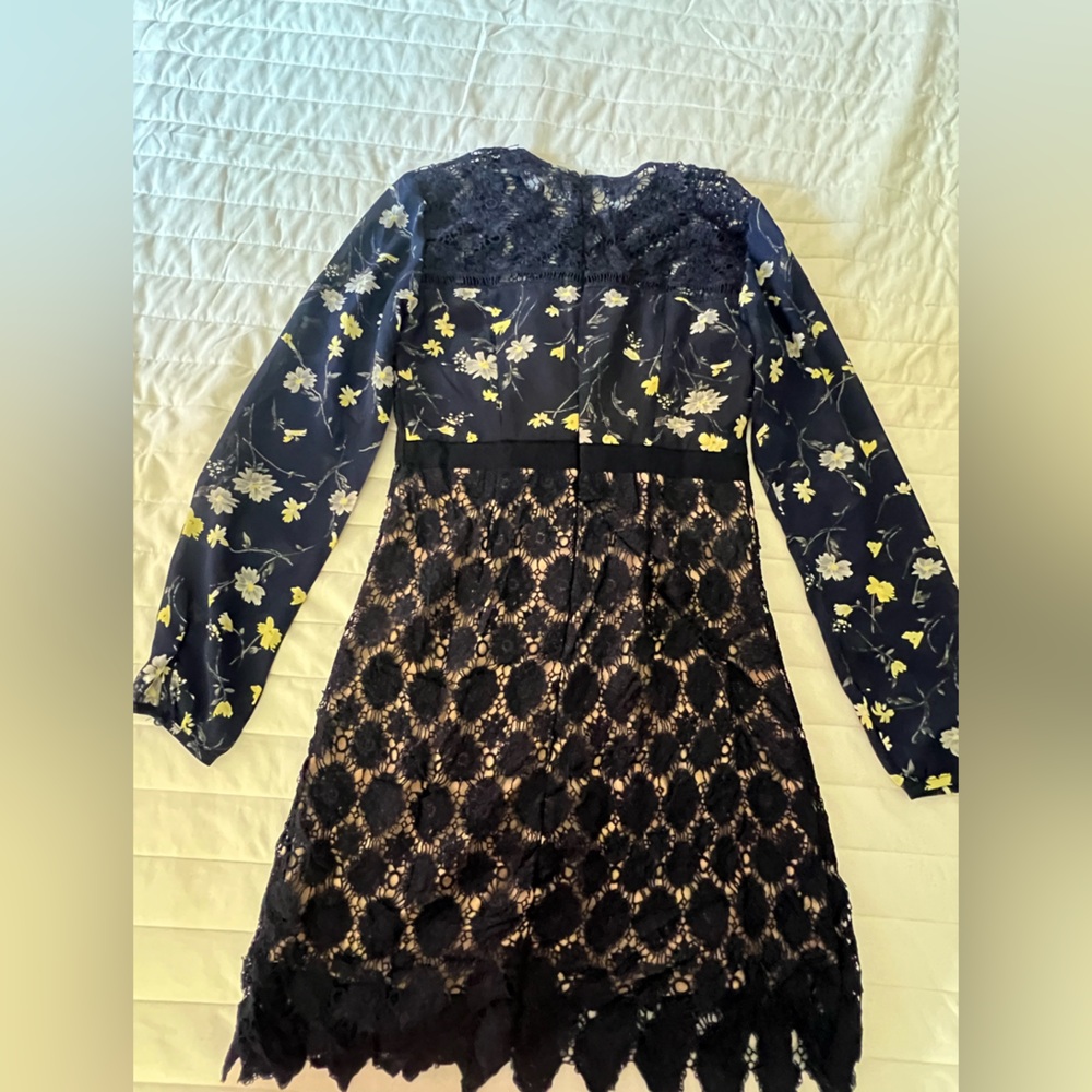 Elegant Midi Dress Navy, Black with Floral Print.
